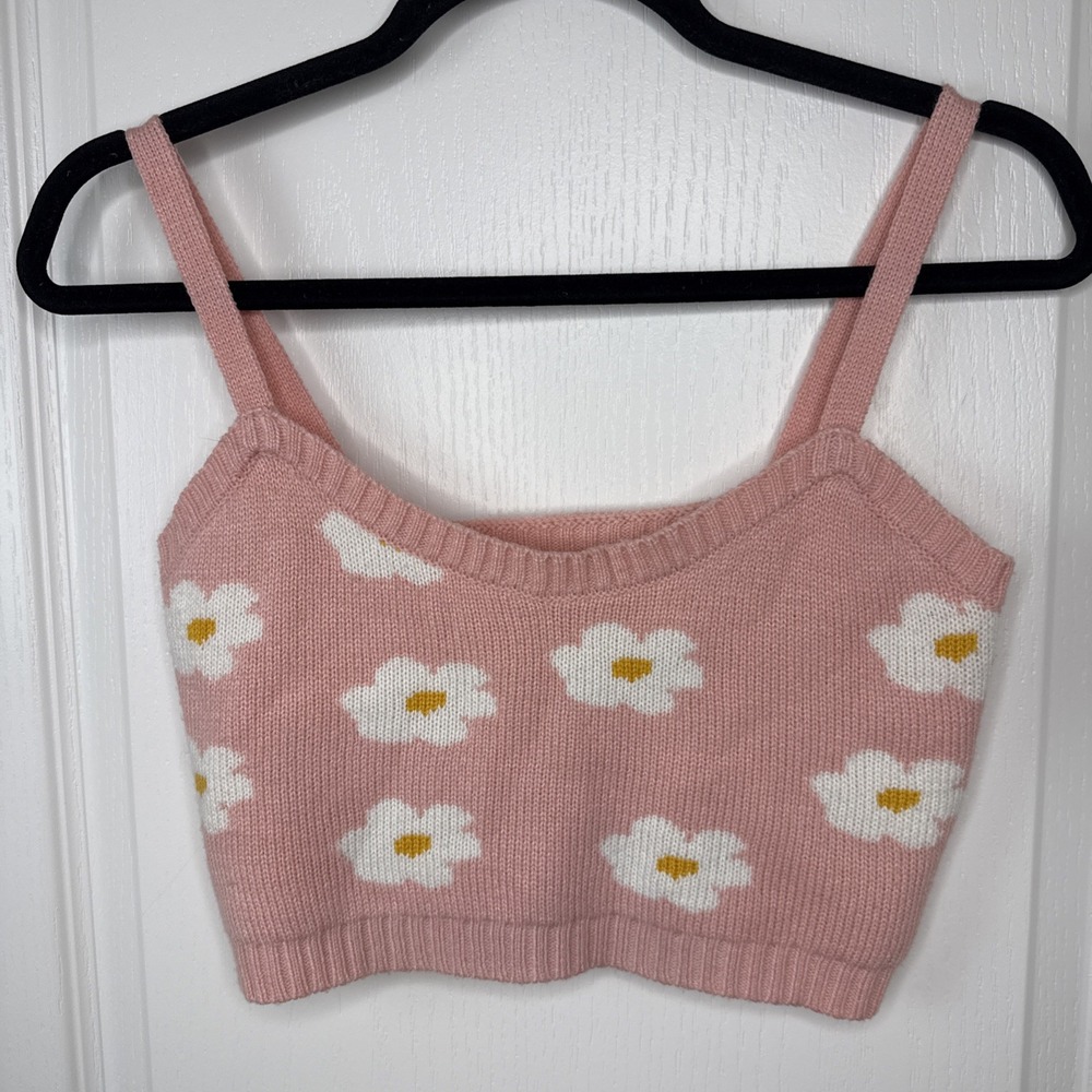 Altard State Womens XS Pink Daisy Knit Crop Top Tank Coquette Cottagecore